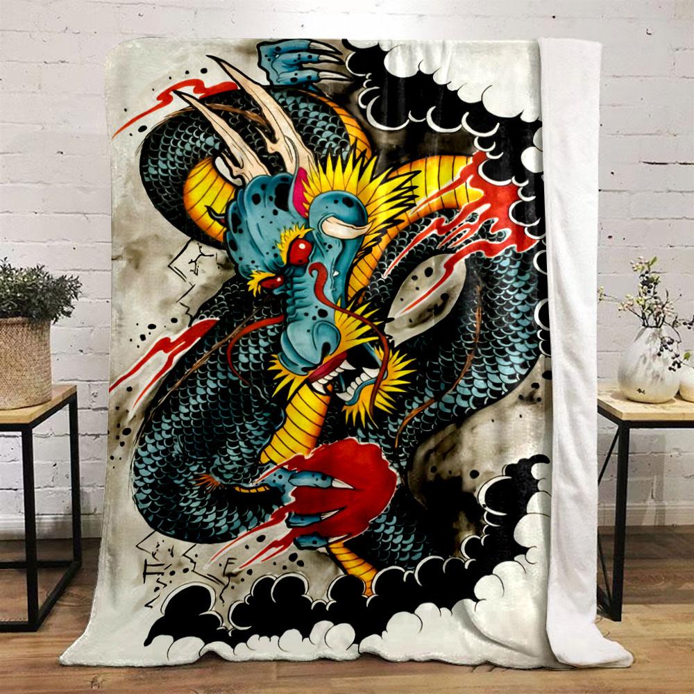 Chinese Dragon Pattern Blanket Bedroom Blanket for Livingroom Couch Lunch Break Soft Throw for Friend's Festival Gift