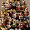 12 Pcs Wooden Christmas Ornaments Cartoon Cat/Dog On The Ball Christmas Hanging Decorations for Xmas Tree Car Window Decor
