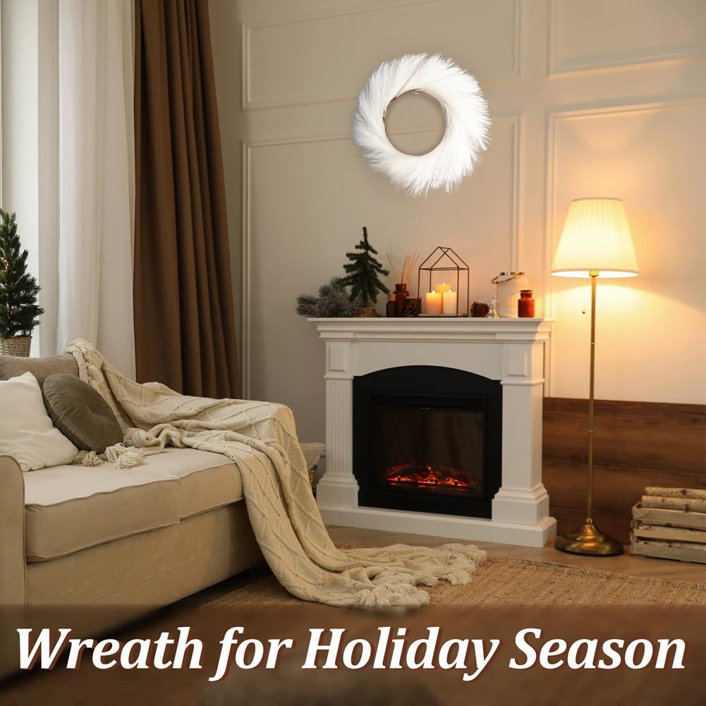

ABFS Faux Pampas Grass Wreath For Christmas Decor - 24Inch Fall Wreath With 11Inch Inner Ring, Farmhouse Wreath білий
