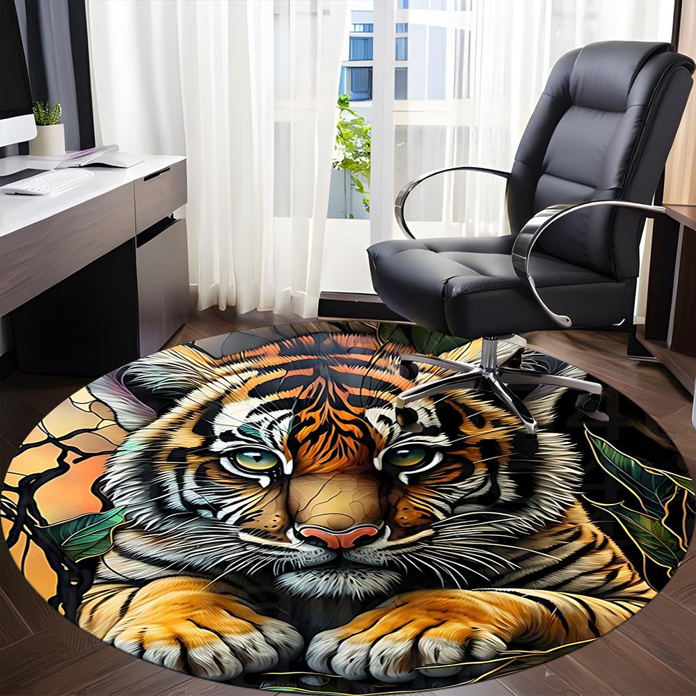 1pc Tiger Cub Office Round Area Rug, Under Office Chairs Bedroom Living Room Home Decor, Room Deco