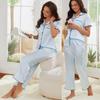 Completo Pigiama da Donna con Scollo a Revers in Raso, Maniche Corte, Pantaloni Corti, Set da 2 Pezzi, Pigiama Primavera Estate, Imitazione Seta, Abbigliamento da Notte Casual