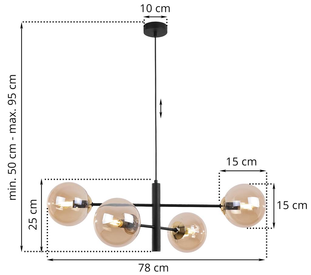 Vicenza Black And Gold Hanging Lamp 4-Flat Honey Lamp E14