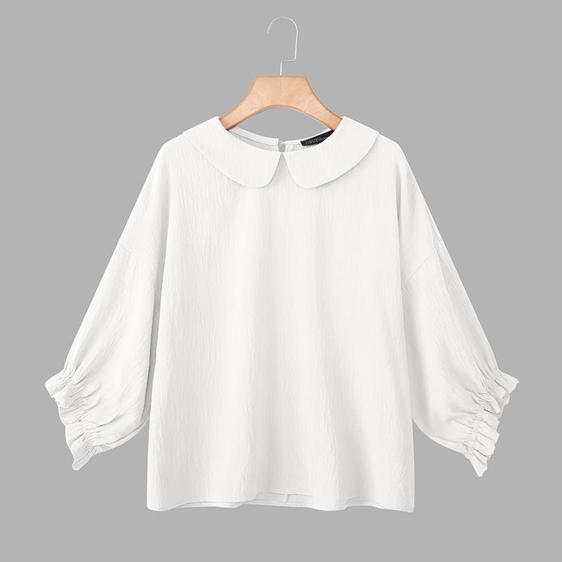 

ZANZEA Women Casual Doll Collar Loose 3/4 Sleeve Plain Blouse S