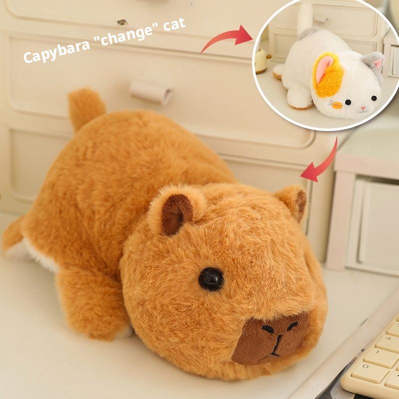 25/35cm Cute Carton Capybara Panda Reversible Squirrel Kitten Plush Toy Soft Stuffed Animal Dolls Pillow Creative Gifts for Kids