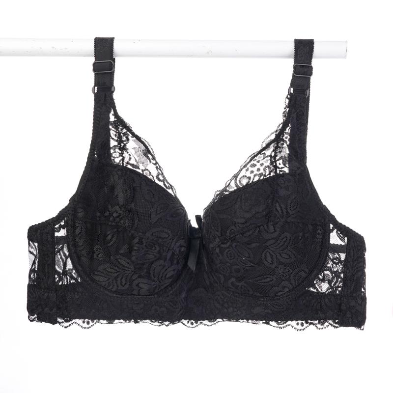 36-46 Plus Size Women Ultrathin Bra Underwire Push-Ups Lace Bras Brassiere Larger Breast Solid Color 3/4 Big Cup