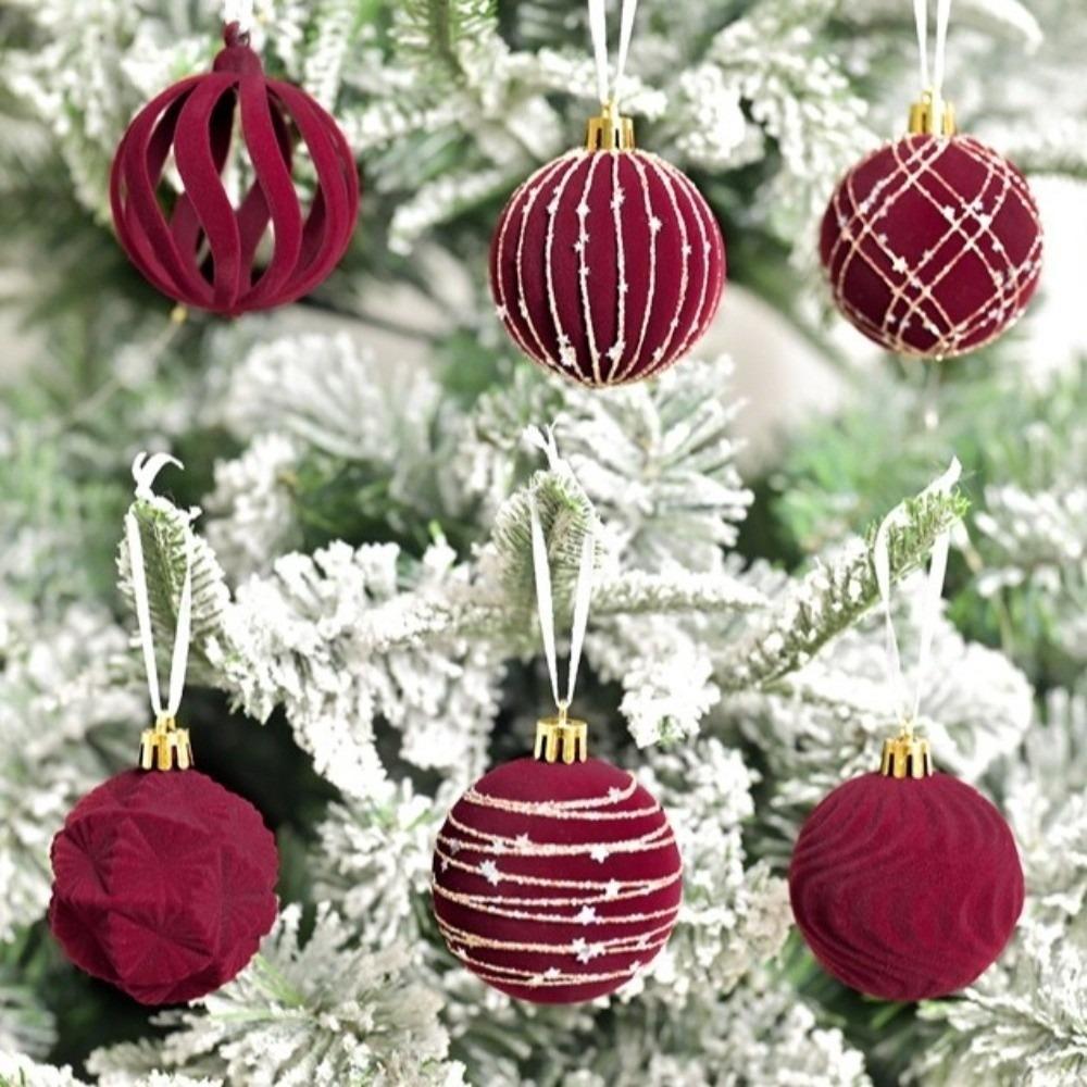 12pcs Hand-Painted Velvet Spheres Pendant Flocking Christmas Ball Ornaments Home Decor