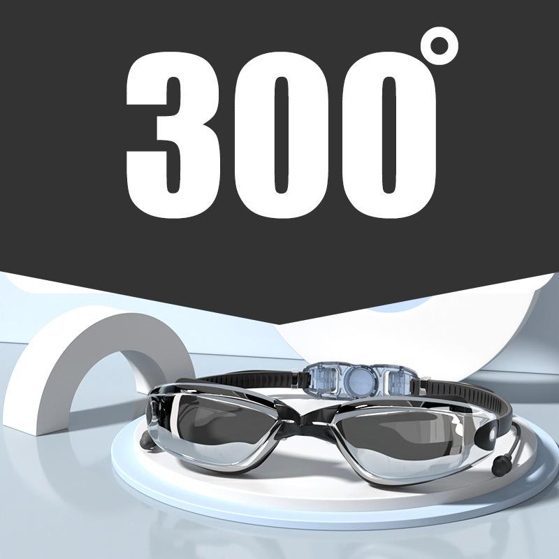 -1.5~-8.0 Adult Myopia Swimming Goggles Waterproof Anti-fog HD Transparent Electroplated Large Frame With Earplugs