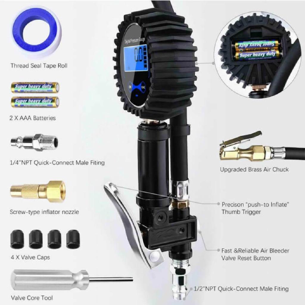 200PSI LCD Display Tire Pressure Gauge Digital Tire Tester Air Pressure Manometer Quick Connect Coupler for Car Truck