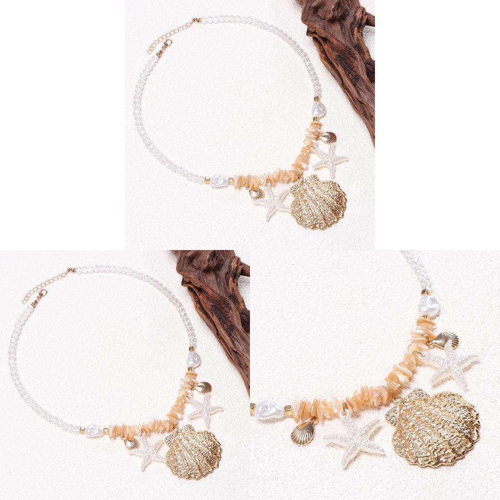 Bohemian Shell Necklace With Pearl Pendant For Summer Beach Party Wear