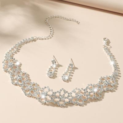 Brautschmuckset, versilbertes Halsketten-Ohrring-Set