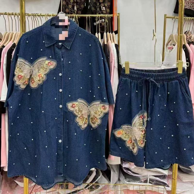 Stilvolles Damen-Zweiteiler-Denim-Set - Strickjacke & Shorts, Europäisch inspirierter lockerer Schnitt