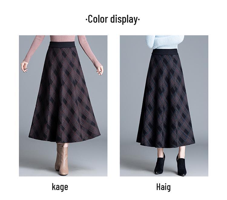 Plaid A-Line Knit Midi Skirt with Elastic Waist - 2025 Autumn Collection