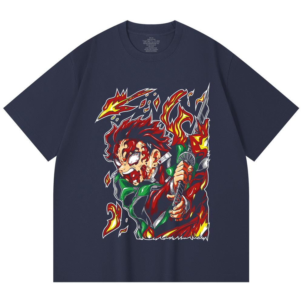 230 Gsm 100% Cotton Demon Slayer V101 Tanjiro Print Unisex Heavy Cotton T Shirt