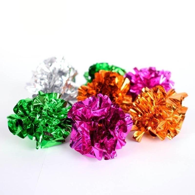 6PcsMylar Crinkle Foil Balls Cat Kitten Sound Play Toy Crackle Paper Rustle