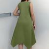 Kvinners avslappet mote rund hals ermeløs ensfarget uregelmessig fald midi-kjole
