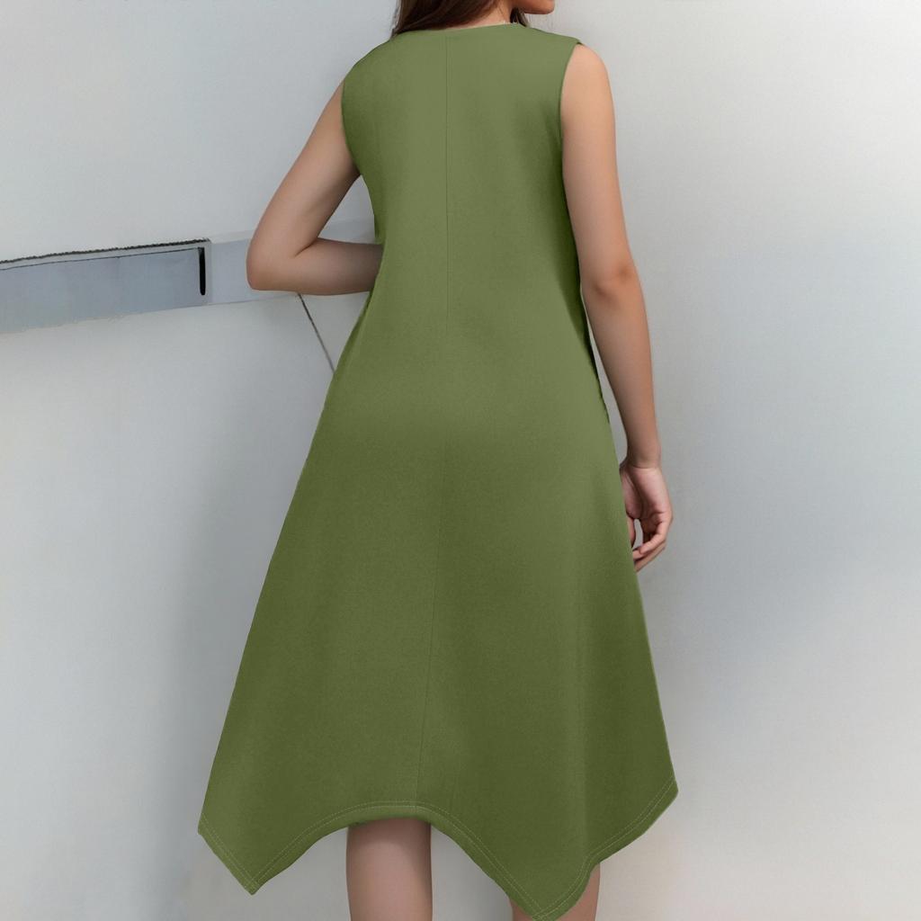 Женское повседневное модное платье миди без рукавов с круглым вырезом и нерегулярным подолом