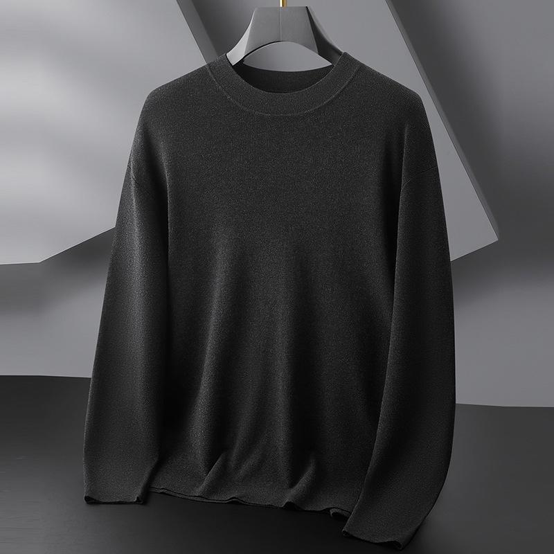Men's Plus Size Silk Velvet Knitwear: Autumn/Winter 2025 Casual Round Neck Wool Sweater.