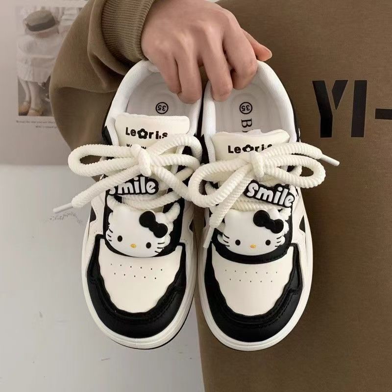 2025 autumn explosion panda black and white cute little white shoes children versatile cute casual student cartoon sneakers