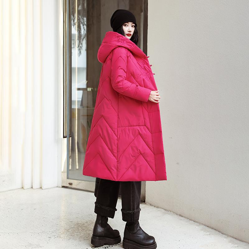 Women Autumn Winter Hooded Neck Long Sleeve Solid Color Single Breasted Knot Loose Warm Long Coat