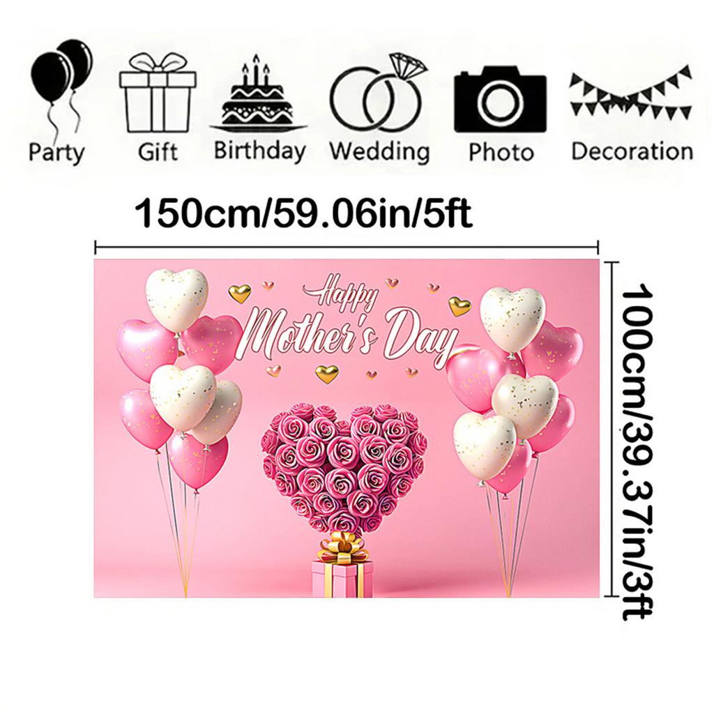 Happy Mother's Day Backdrop for Photography Love Heart Pink Balloons Floral Flower Mother's Party Decor Background Photo Studio
