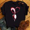 New Women T-Shirt Casual Short Sleeve T Shirt Women's Fashion Rose Red Wine Glass Printed Black T-Shirt Female Tops Tees
