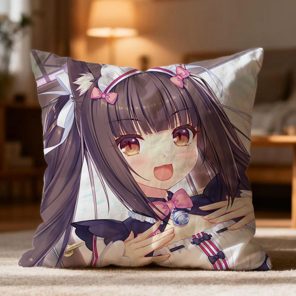 Popular N-NNekopara Cushion Cover Soft Washable Pillow Case Multi-Scene for Couch Bed Travel Office Use