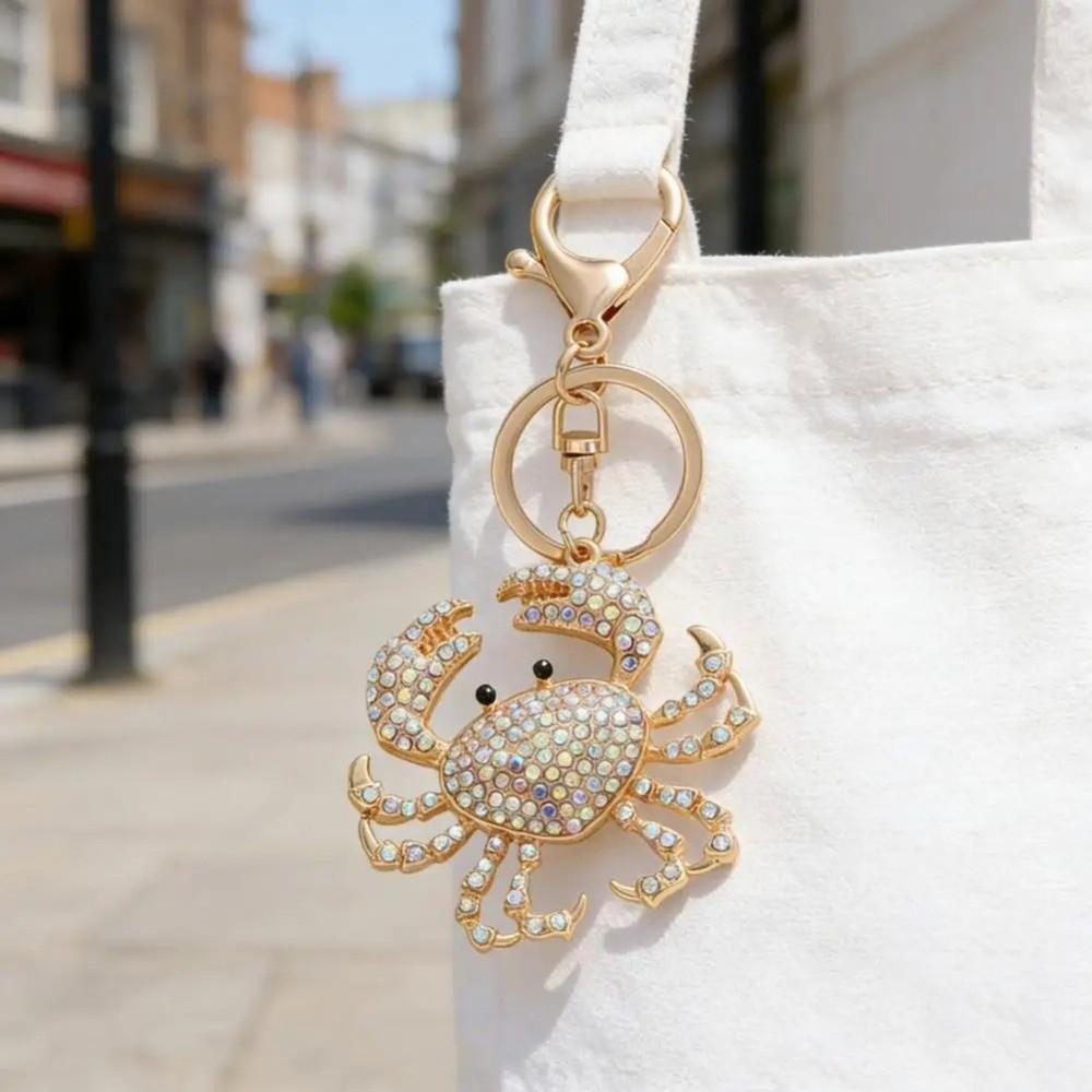 Crab-shaped Crab Keychain Sparkling Rhinestones Crystal Crab Key Ring Cute Crab Charm Key Ring Bag