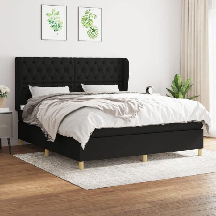 Maison Exclusive - Sommier à lattes de lit avec matelas Noir 160x200 cm Tissu