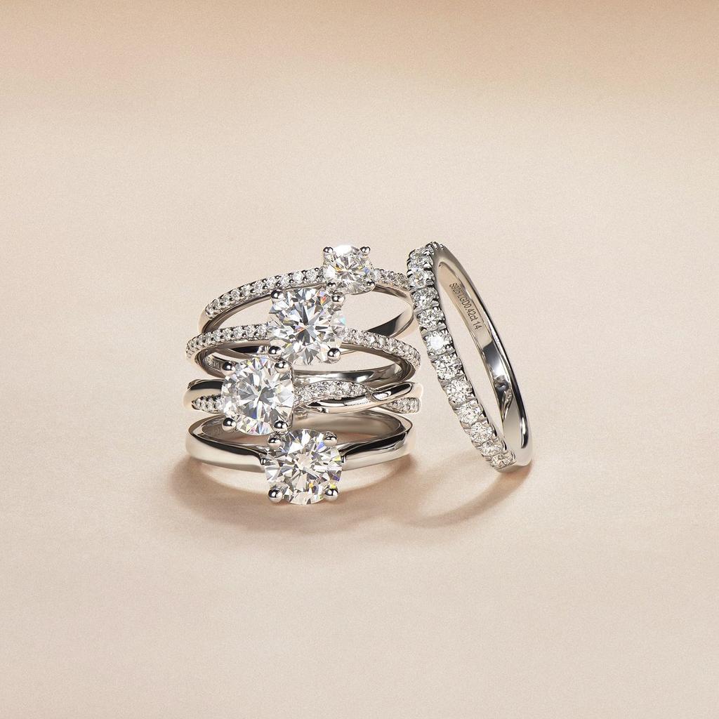 FANCIME Diamond Ring for Size Main Stone Silver Perfect for and Wedding Gift Wrapping Women, 14, "HALO" Lab-Grown Diamond, 0.3ct 4.4mm (DEF/VS), S925,