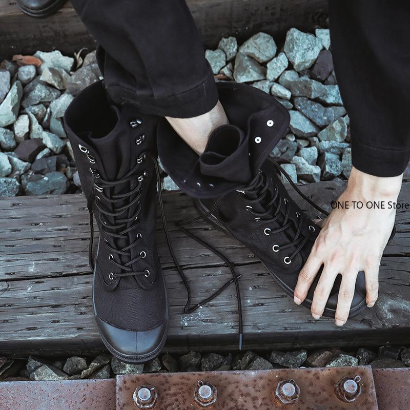 Men Boots Outdoor Fashion Canvas High Top Shoes Men's Casual Shoes Ankle Boot Black High Top Boots Zapatos De Hombre Loafers Men