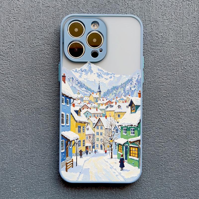 Street View Snow Mountain Town Phone Case For iPhone 16 15 14 Pro Max Plus 13 12 Mini 11 Pro Max 7 8 Plus SE2 XR XS X Back Cover