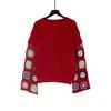 Høst og Vinter Dame Strikk Blussermermer Håndlaget Hul Blandet Farge Heklet Genser Rund Hals Pullover Topper