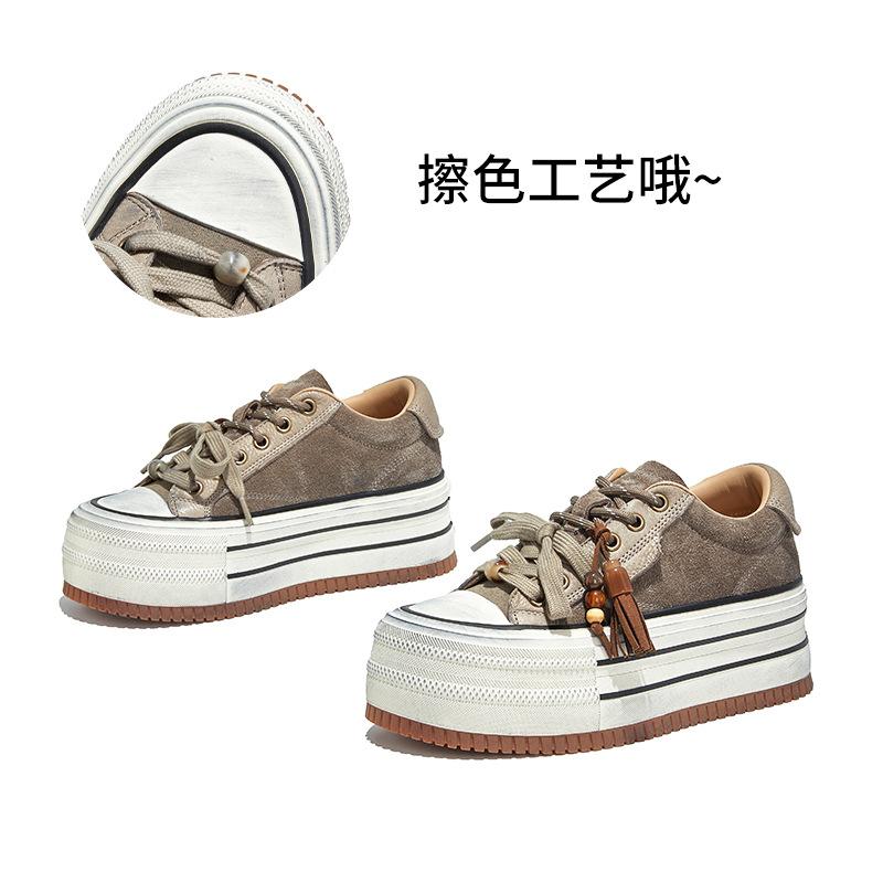The first layer of cowhide polished white shoes women's autumn new thick-soled heightening board shoes casual shoes versatile women's shoes