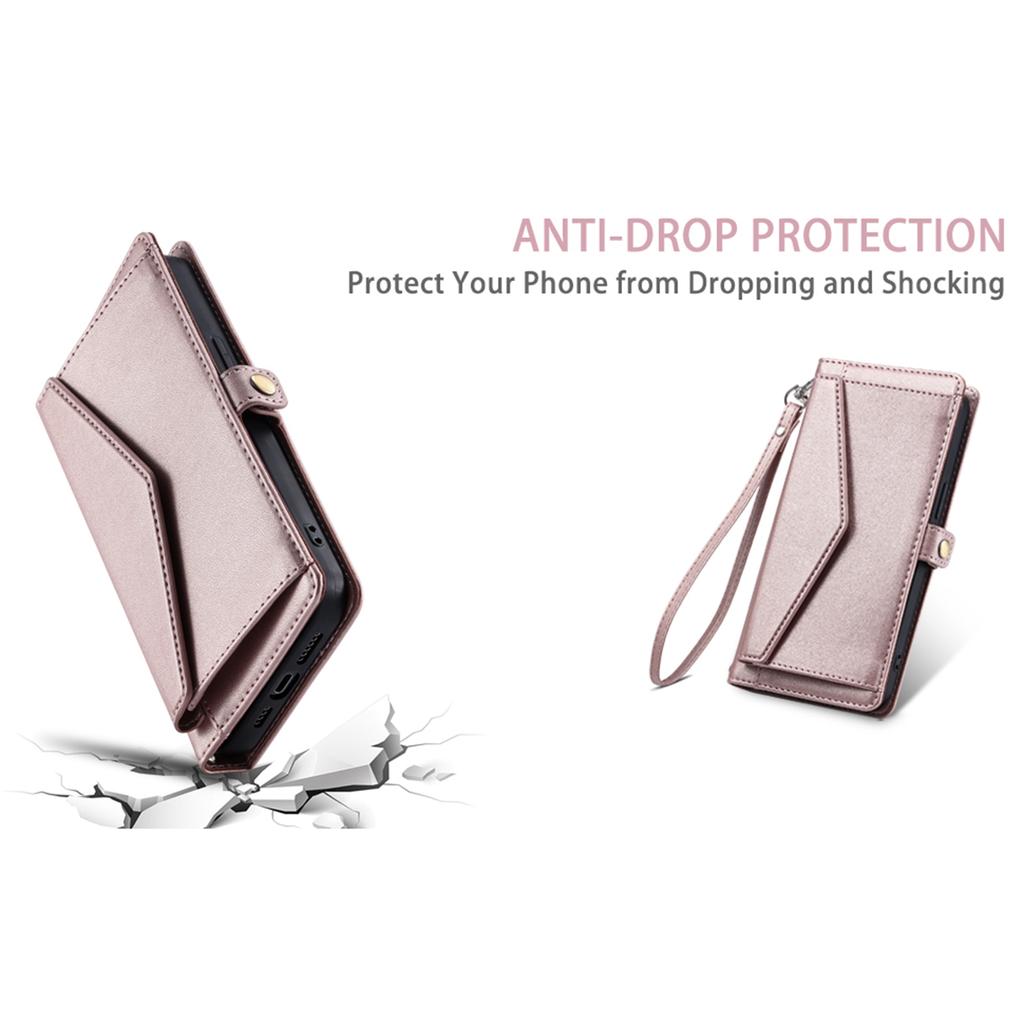 For Samsung Galaxy S25 Edge Leather Case with Wrist Strap Wallet Stand Phone Cover