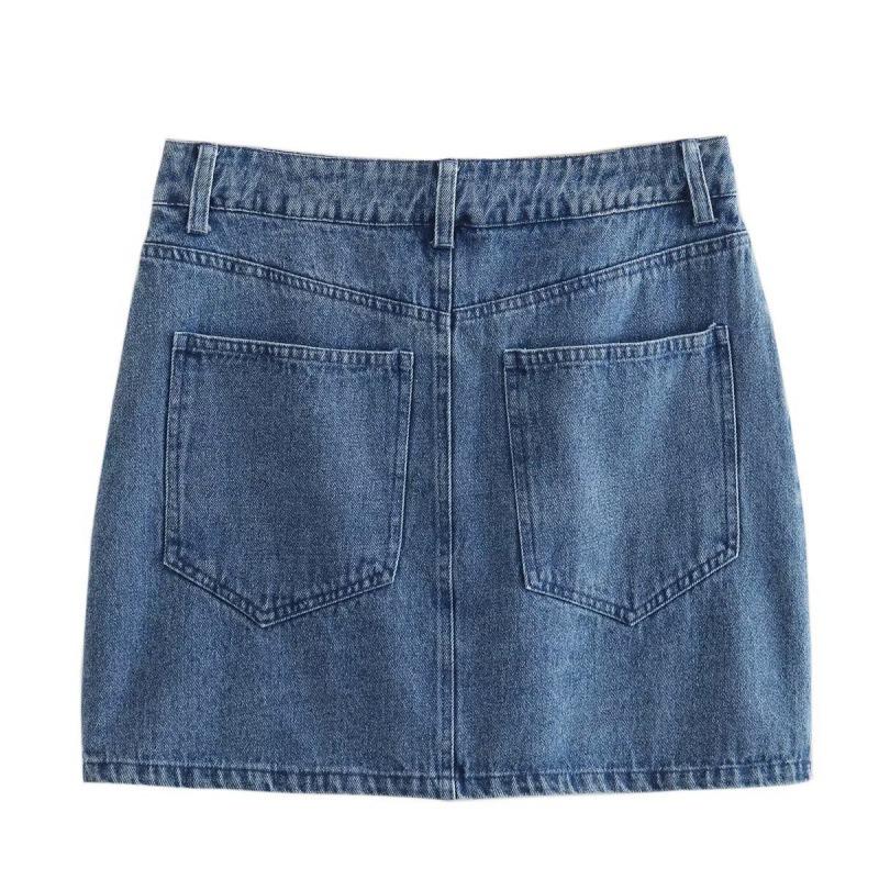 2025 Summer Women's Casual Denim Vest and High Waist Skirt Set with Lapels
