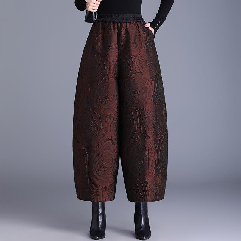 Damskie jesienno-zimowe spodnie dzwony z żakardu z wytłaczanym wzorem