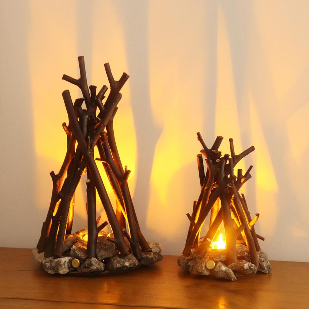 1PC Retro Campfire Night Light Soft Light Atmosphere At Home And Restaurant Led Tree Branch Stone Lights Flame Lamp 3D