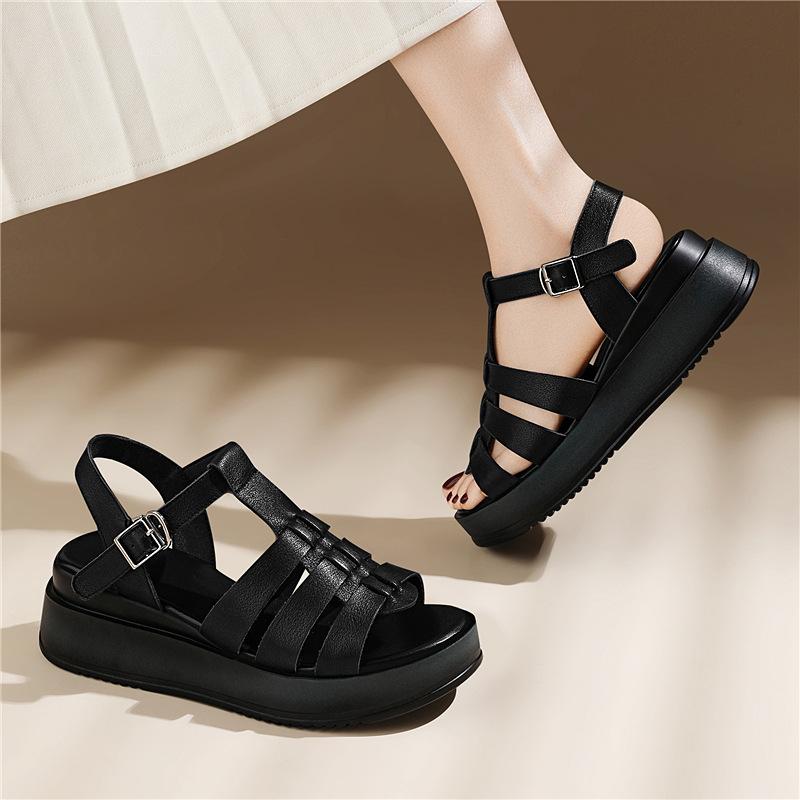 Casual open-toed platform flat-bottomed Roman woven fashion one-word strap sandals women's summer
