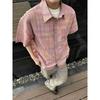 Men's Plaid Textured Short Sleeve Shirt Casual Pocket Detail Loose Fit Streetwear Top