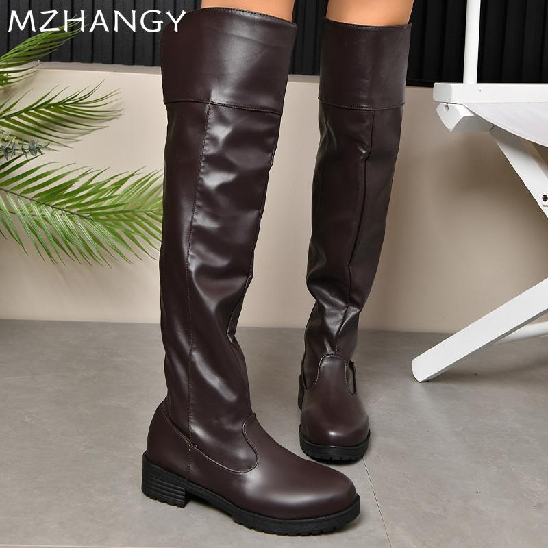 Fashion Platform Women High Boots Mid Heels Designer Fashion Leather Shoes Woman 2024 Trend Winter Casual Goth Chelsea Botas Mujer Shoes