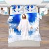 Jesus Christ King Queen Duvet Cover Christianity Bedding Set Western Religion Quilt Cover Blue-green Polyester Comforter Cover