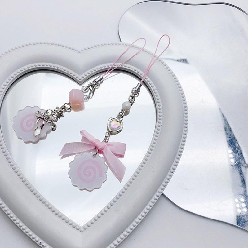 Cute Japanese Style Phone Charm Fish Cake Heart Bead Bag Pendant Keyring Keychain Perfect for Camera Phones and Key