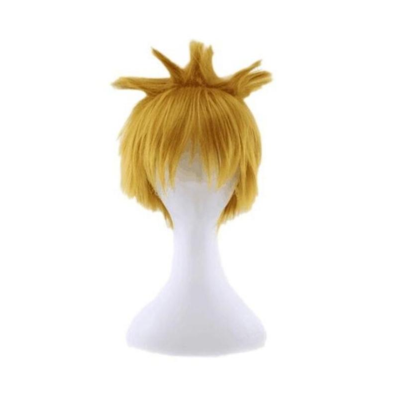 New Anime Akatsuki Uzumaki Cosplay Wig Short Golden Fluffy Shaggy Layered Heat Resistant Synthetic Hair Wigs + WigCap + Headband