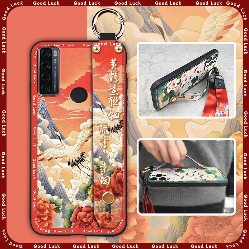 Anti-knock Ring Phone Case For TCL 20 SE Phone Holder Back Cover Elderly lady Dirt-resistant Protective Lanyard Silicone