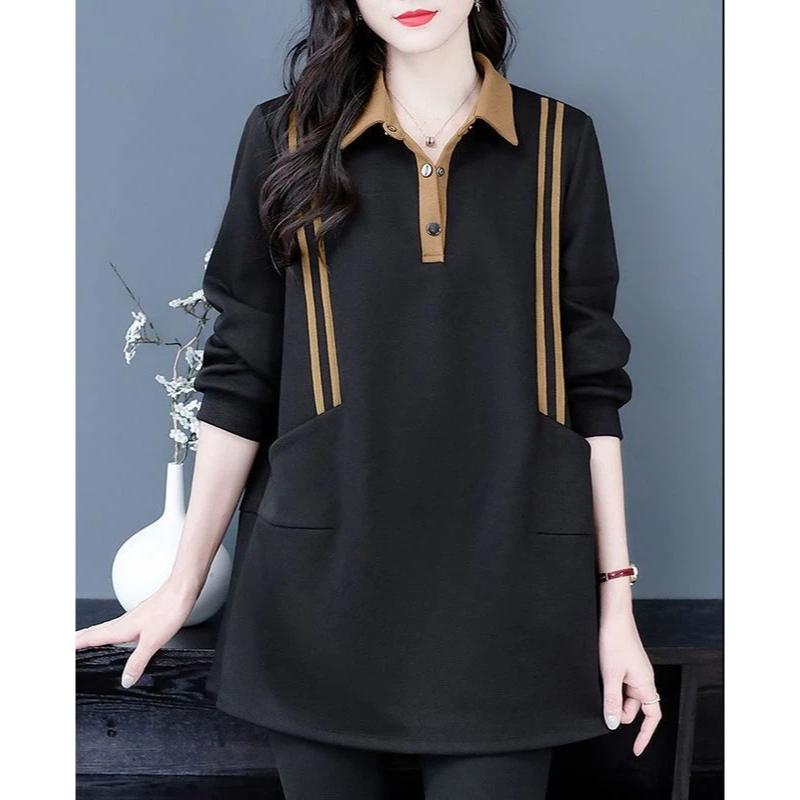 

Womens Hoodie Spring Autumn New Fashion Minimalist Elegant Long Sleeve Outerwear Loose Slim Fit Tummy Hiding Versatile Lapel Top XL чорний