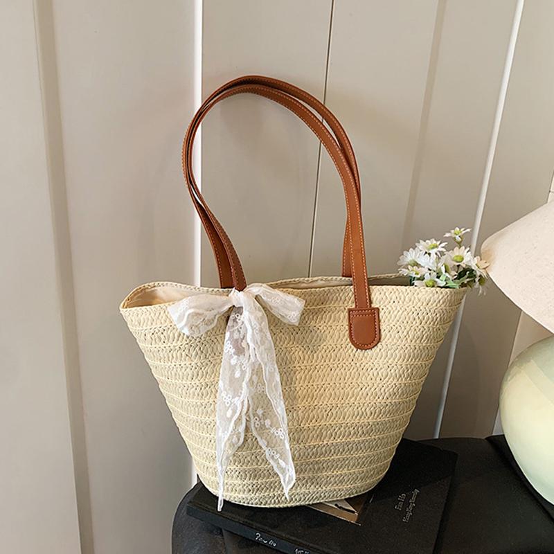 

Yogodlns Women s Large Capacity Shoulder Bag Summer Straw Woven Basket Handbag Fashion Female Luxury Designer Beach Bag Bali Shopper Tote 44x14x29cm бежевый
