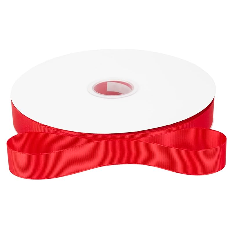 [Tekdeere]Width 25mm Solid Red Grosgrain Ribbon, Perfect for Gift Wrapping, Sewing, Hair Accessories, Wedding Decorations - 91m/roll