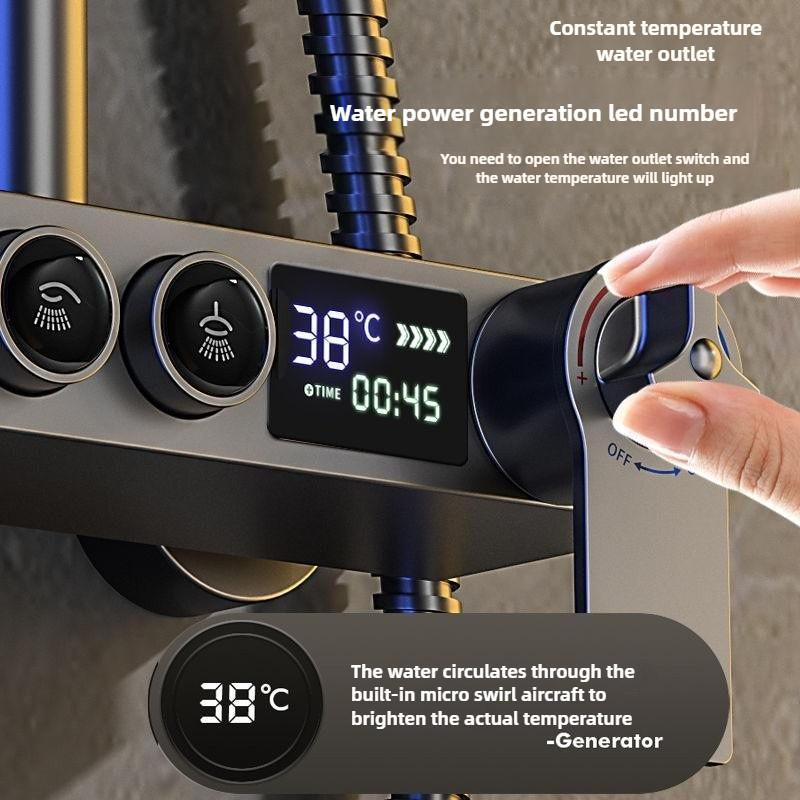 Copper Shower Set Household Digital Display Constant Temperature Shower System Bathroom Booster Nozzle Shower Spray Kit
