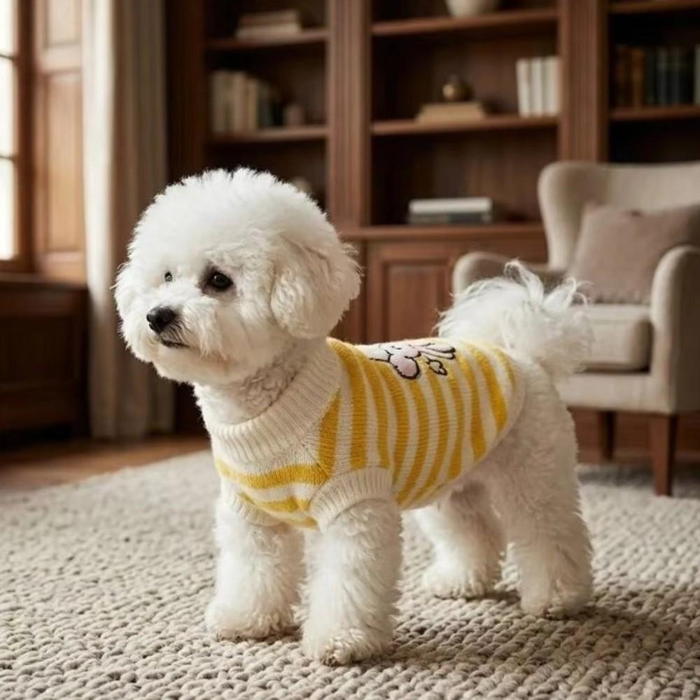 Cartoon Pattern Striped Dog Sweater Two Legged Pet Knit Sweater Cute Pet Warm Sweater Cat