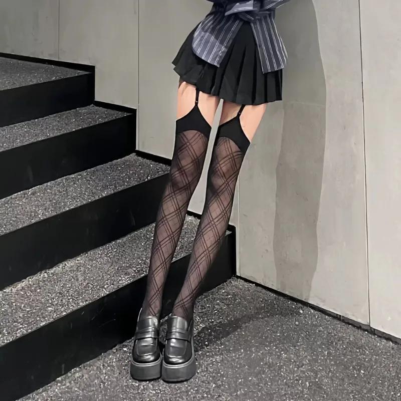 

Женское нижнее белье Женские чулки Сексуальные тонкие бодистокинги Сексуальные женские колготки Y2k Девушки Клетчатые чулки до бедра Колготки Колготки One Size чёрный